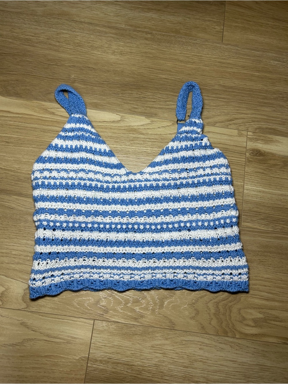 Hollister Blue and White Striped Crochet Camisole